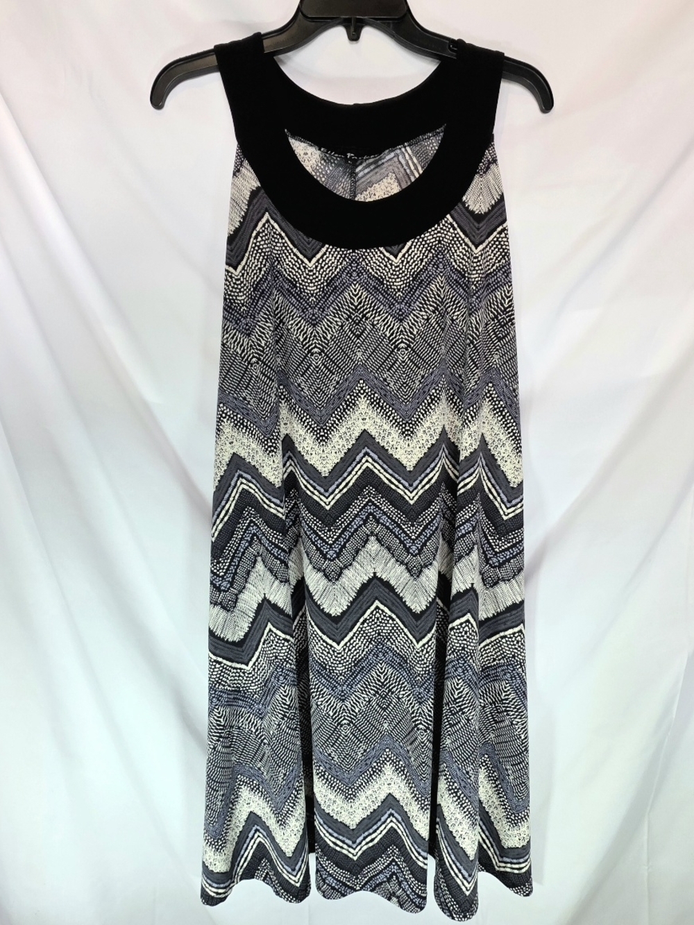 Ellen Parker Midi Boho Contemporary Chevron Pattern Round Neck A-Line Dress Sz L